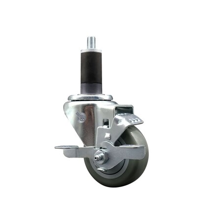 Service Caster 3'' Gray Poly Swivel 1-1/4'' Expanding Stem Caster with Brake SCC-EX20S314-PPUB-TLB-114